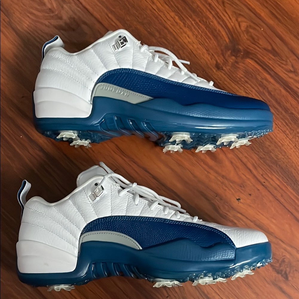 New Jordan 12 Nike Men's White and Blue Golf Shoes